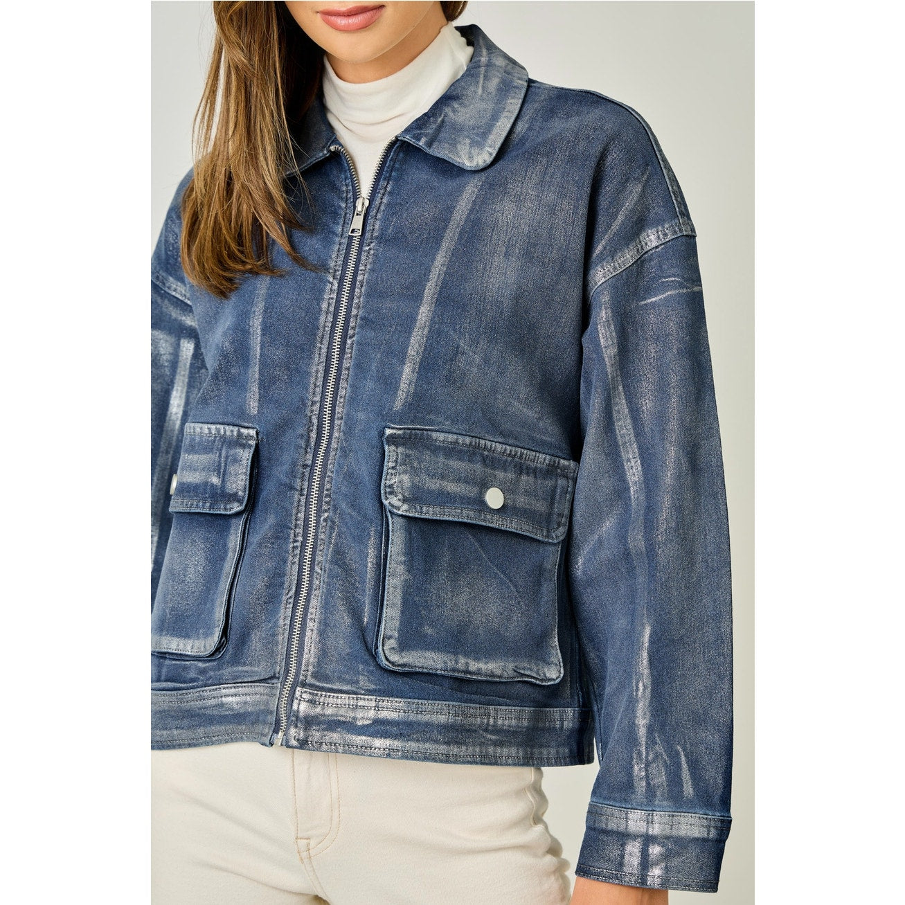 Denim Pearl Metallic Washed Denim Jacket