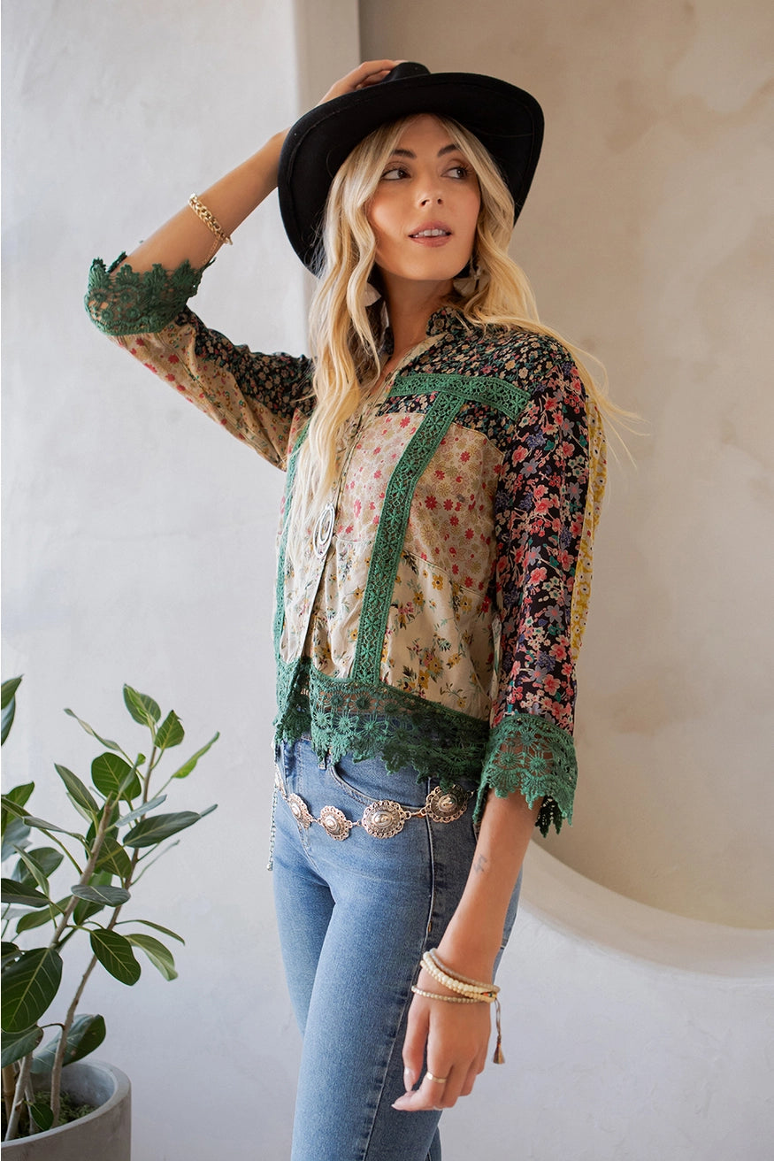Earthy Boho Button Down Cropped Shirt