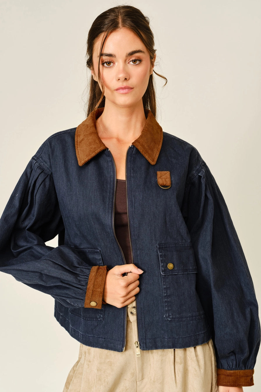Navy Two Tone Corduroy Denim Jacket