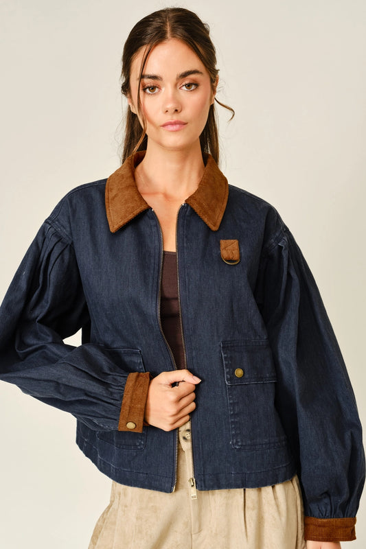 Navy Two Tone Corduroy Denim Jacket
