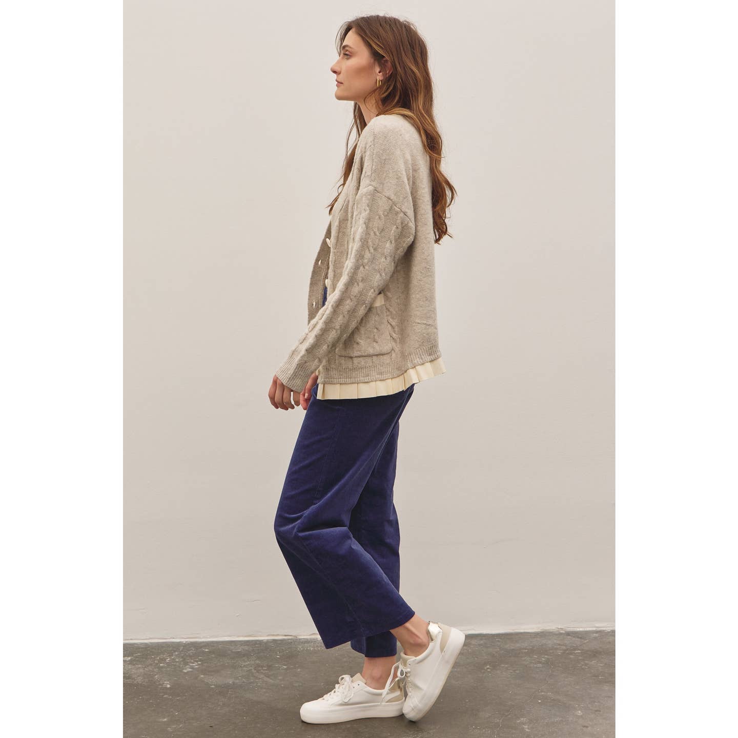 Oatmeal Button-Down Cable Knit Sweater Cardigan