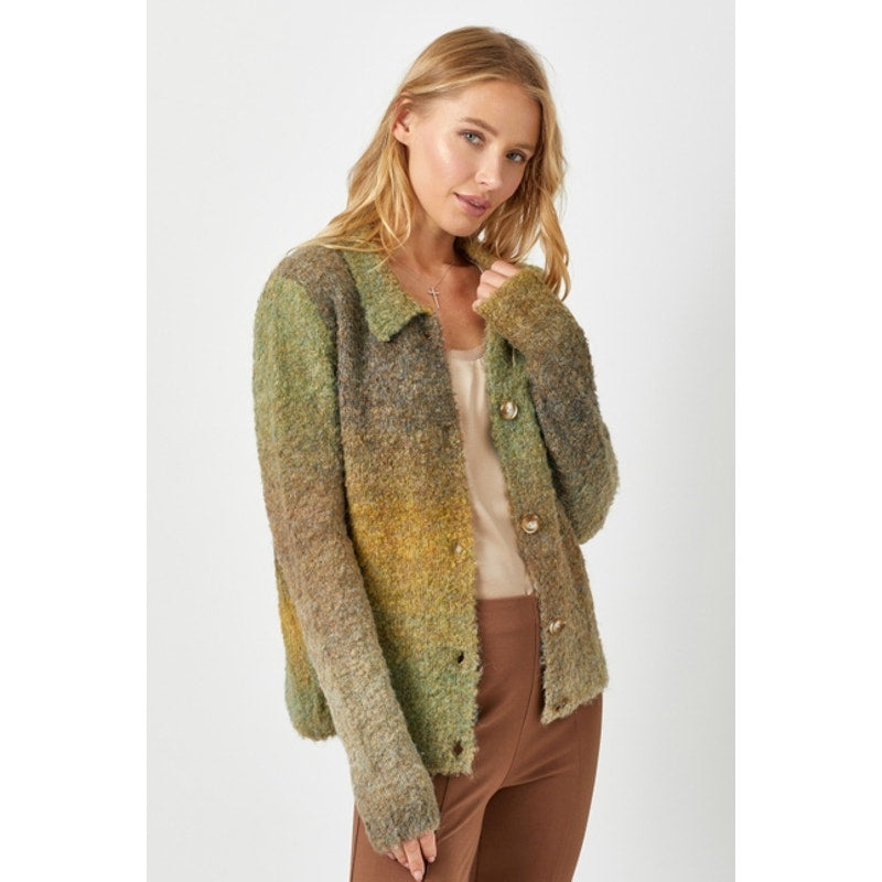 Olive Fuzzy Collared Cardigan