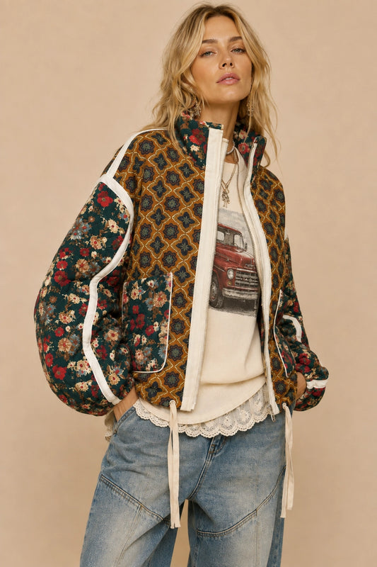 Marigold Garden Patchwork Quilted Bomber Jacket