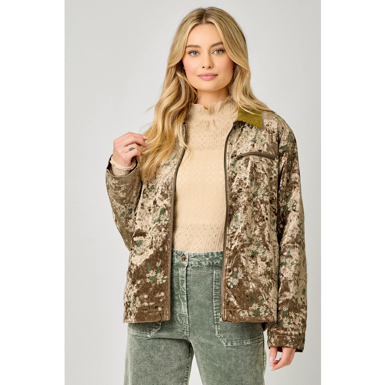 Champagne Embroidered Velvet Jacket