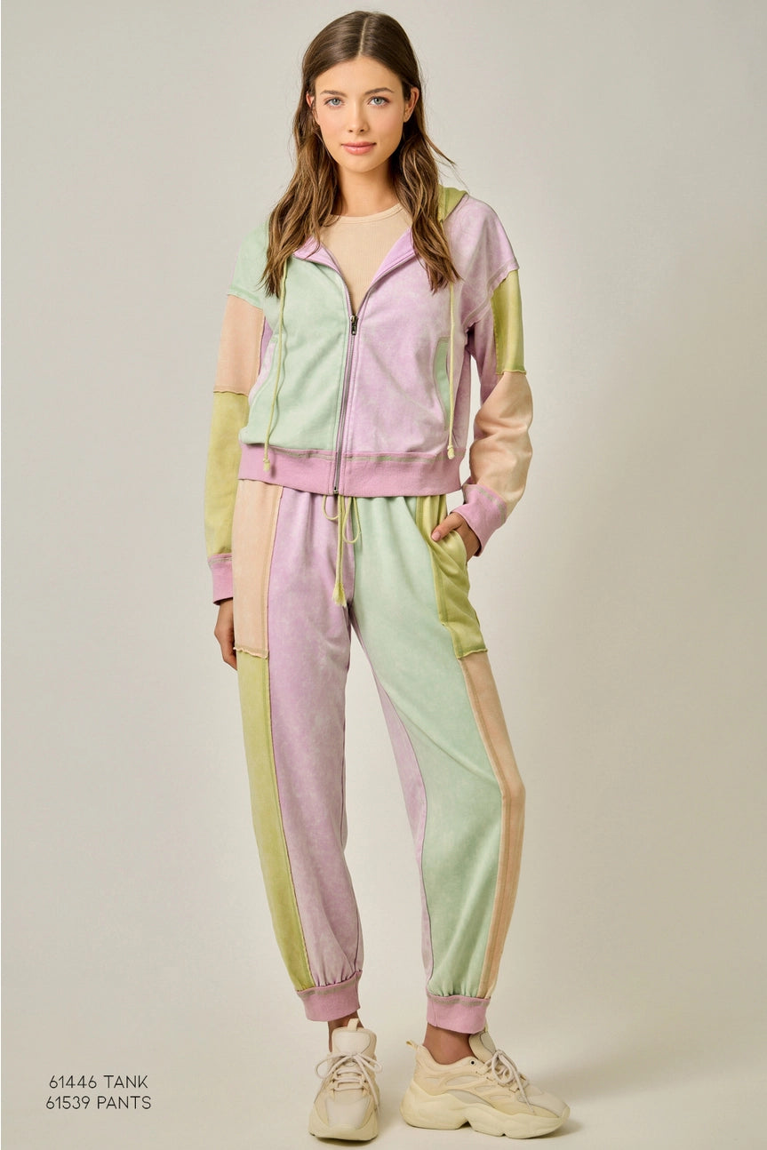 Pastel Garden Color Blocked Zip-Up Hoodie