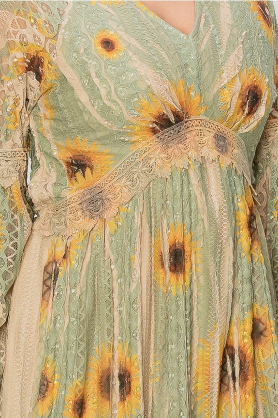 All Lace Bell-Sleeved Sunflower Dress