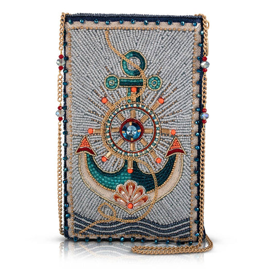 Mary Frances Keep It Steady Anchor Nautical Beaded Crossbody Phone Bag
