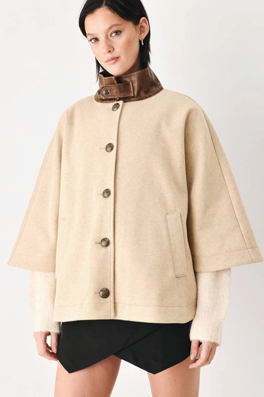 Taupe Solid Woven Capelet Jacket