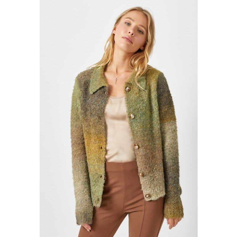 Olive Fuzzy Collared Cardigan