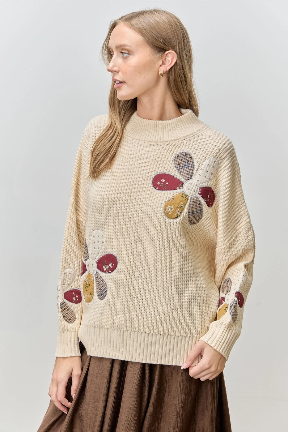 Natural Flower Patchwork Embroidered Sweater