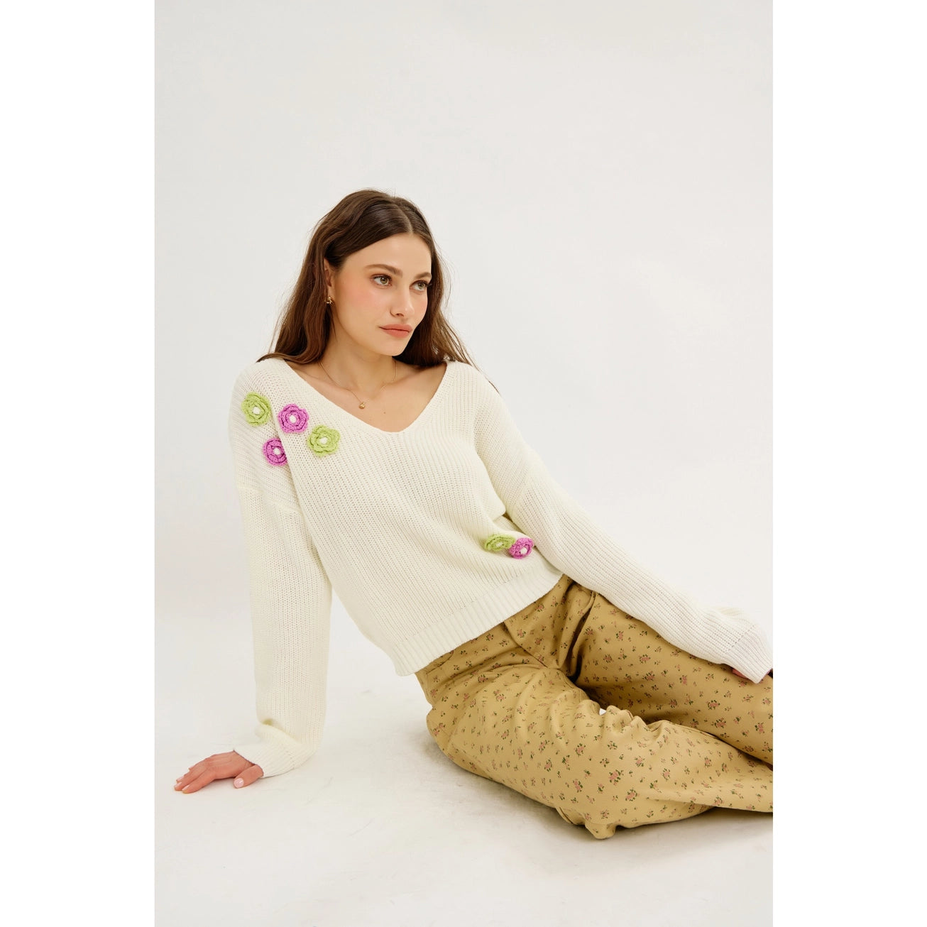 Ditsy Flower Twill Barrel Leg Pants