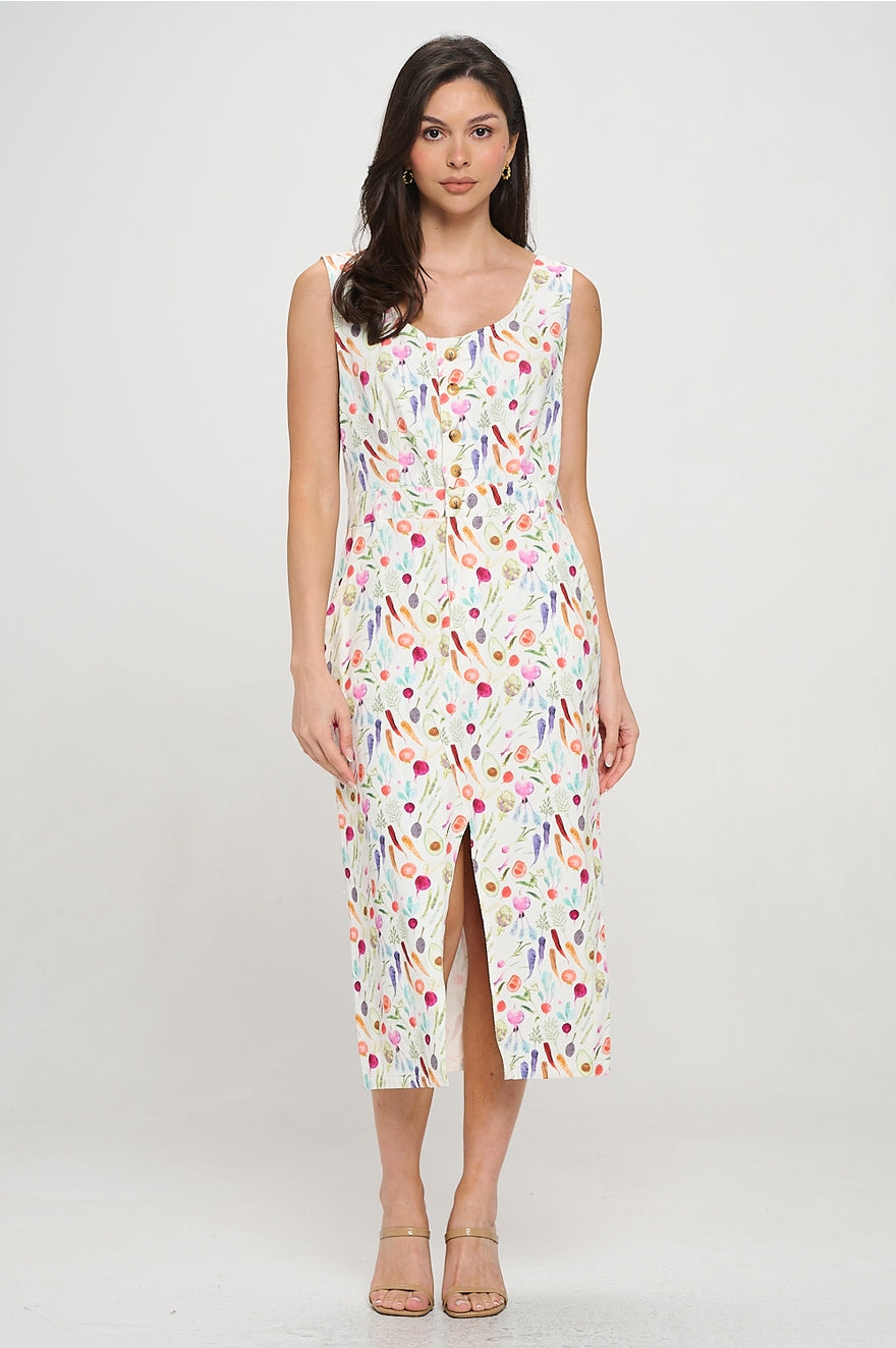 Colorful Vegetable Print Midi Dress