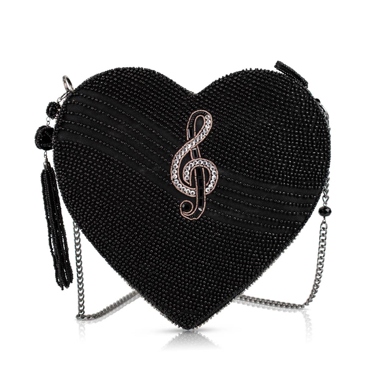Mary Frances Heart Beat Heart Shaped Beaded Piano Keys Crossbody Handbag