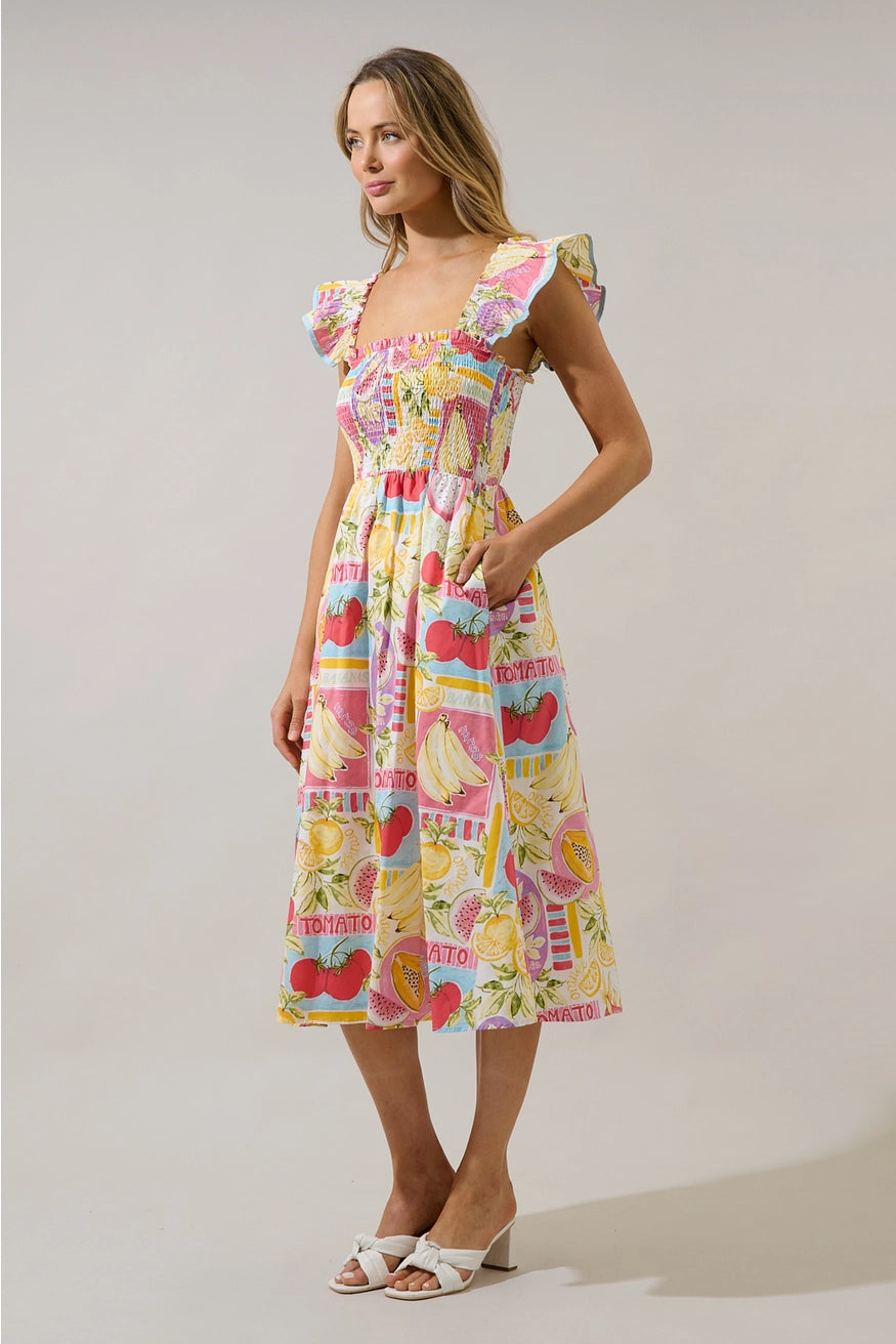 Urbina Smocked Midi Dress Farmers Market