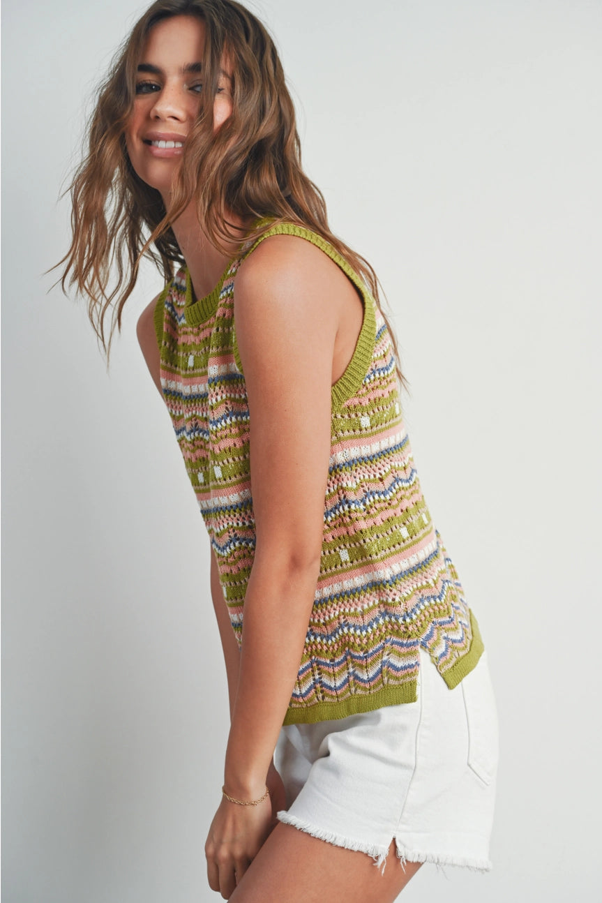 Green Geo Pattern Knit Top