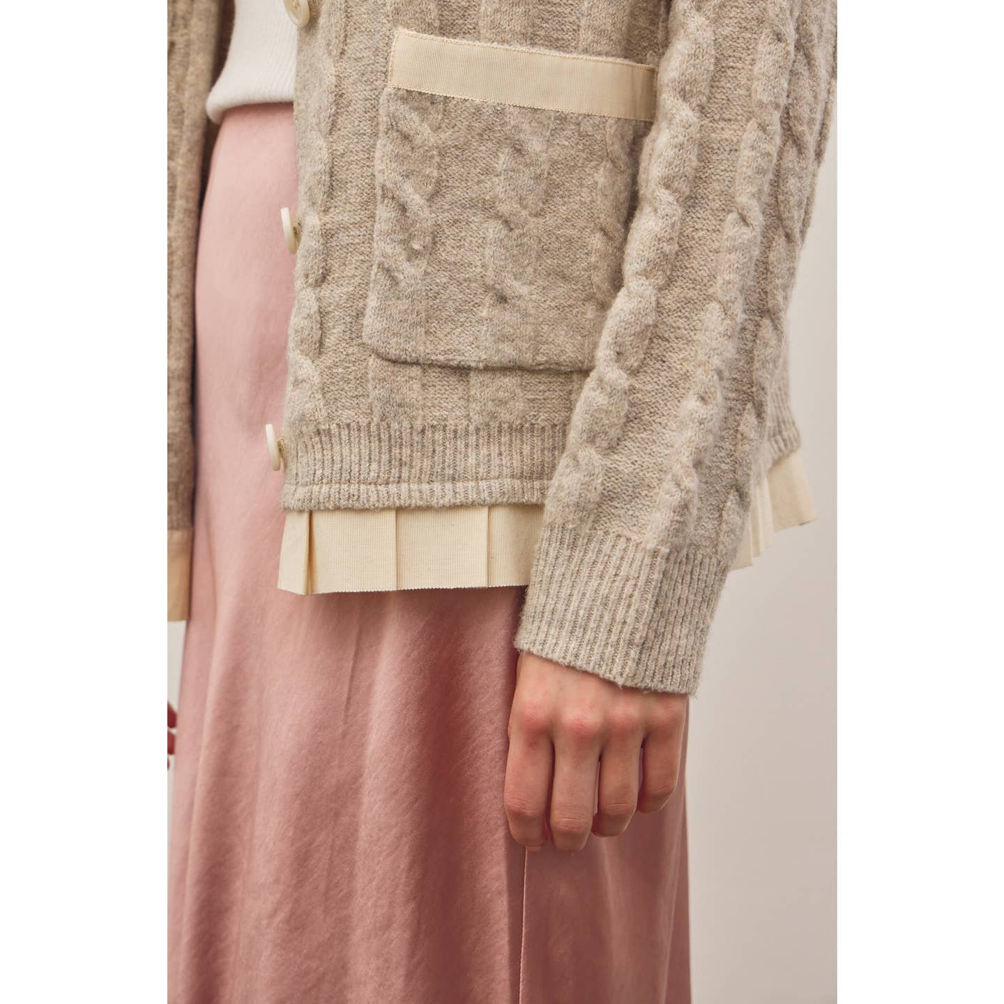 Oatmeal Button-Down Cable Knit Sweater Cardigan