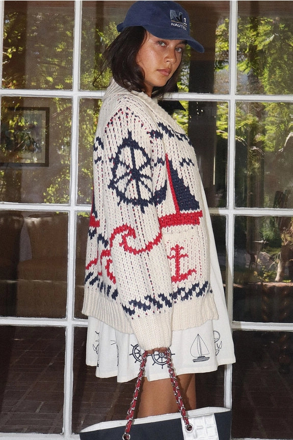 Sailboat Knit Cream Cardigan