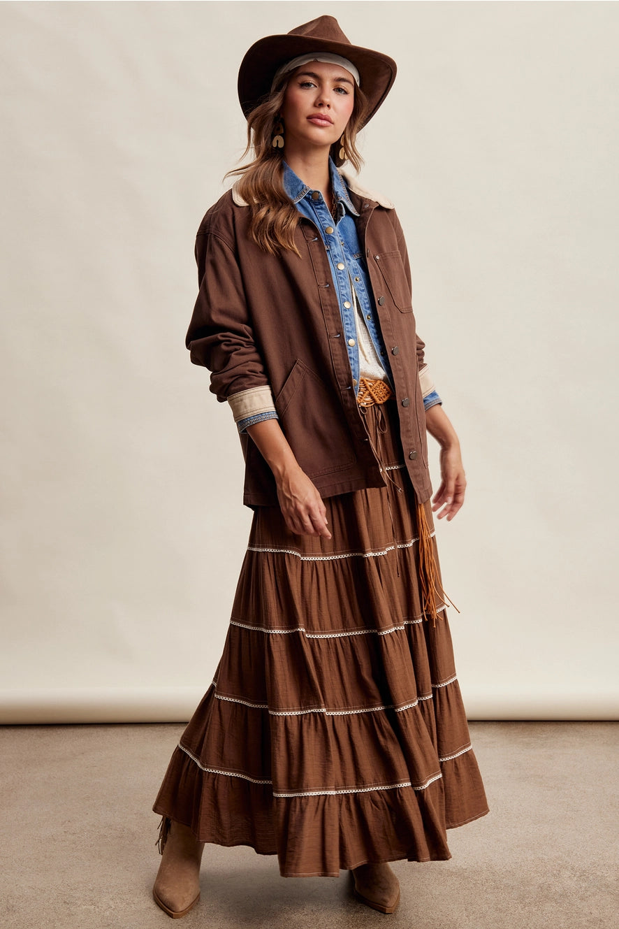 Espresso Contrast Collar Utility Barn Jacket