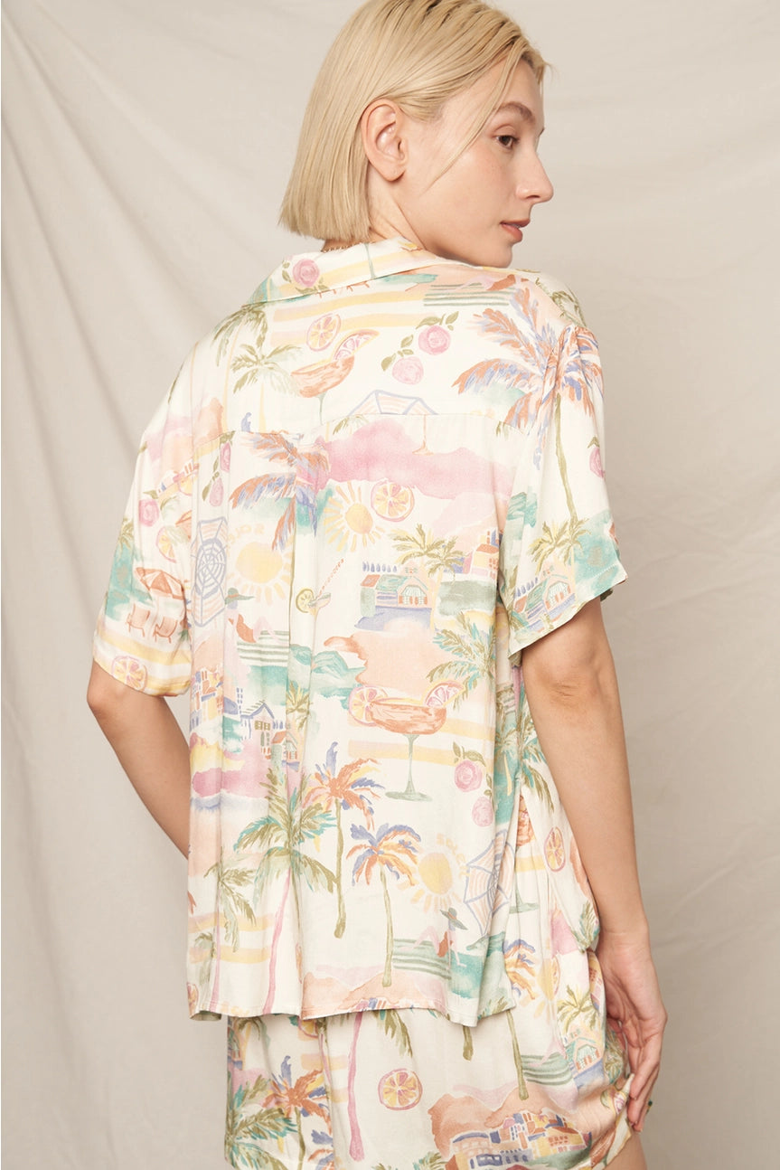 Beachy Print Short Sleeve Shirt and Short Set