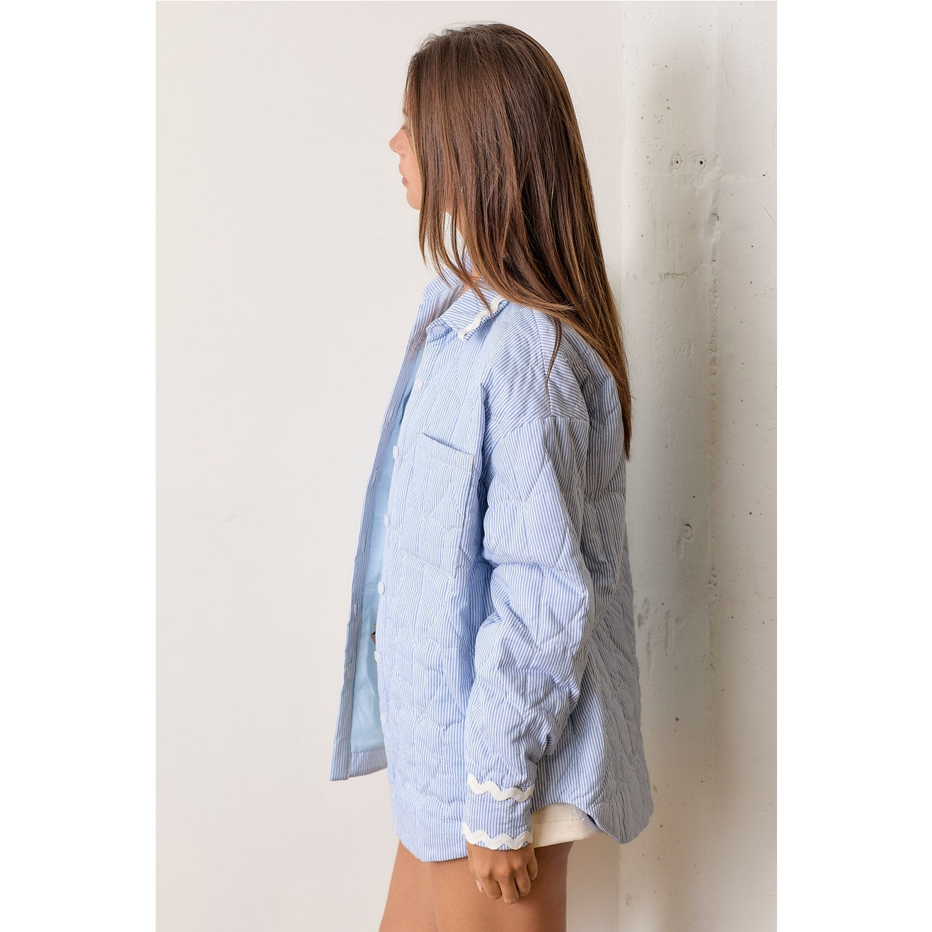 Blue Striped Quilted Shacket