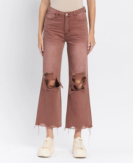 90's Vintage Super High Rise Crop Flare Jeans in Aztec