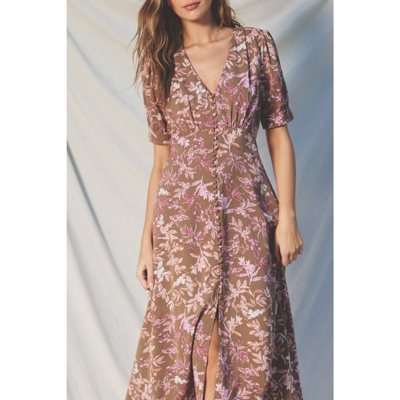 Dress Forum Mauve & Taupe Slow Dancing Button Detail Midi Dress