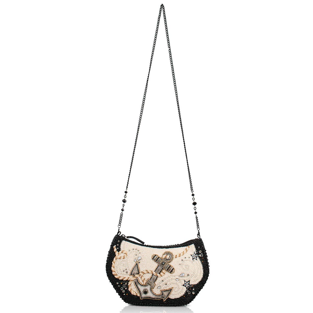 Mary Frances Hold Fast Black and Ivory Beaded Anchor Handbag
