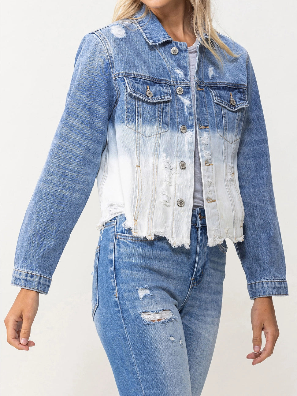 Tidal Waves Classic Crop Jacket W Bottom Bleach Detail