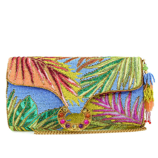 Mary Frances Tropics Palm Beaded Palm Fronds Crossbody/Clutch Handbag