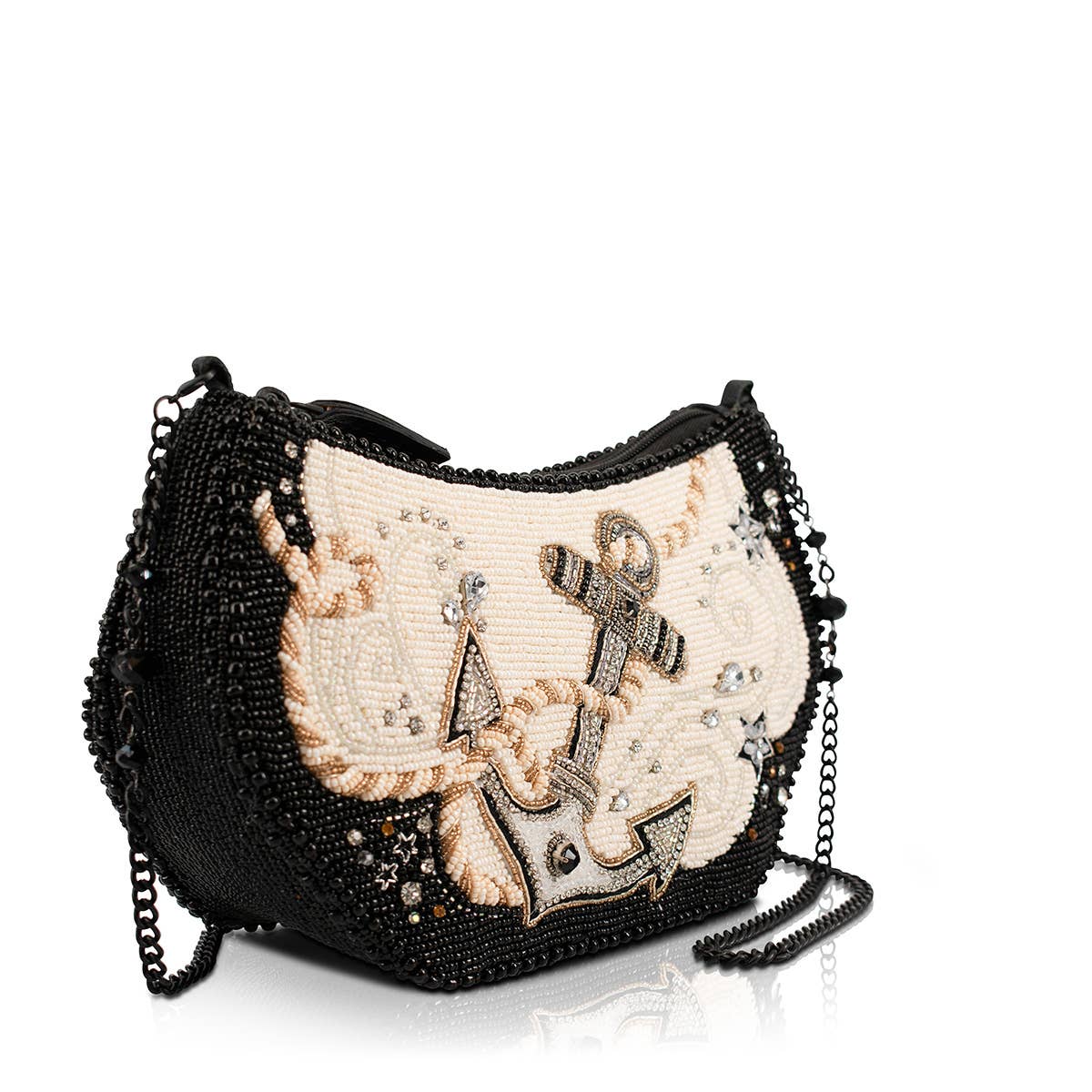 Mary Frances Hold Fast Black and Ivory Beaded Anchor Handbag
