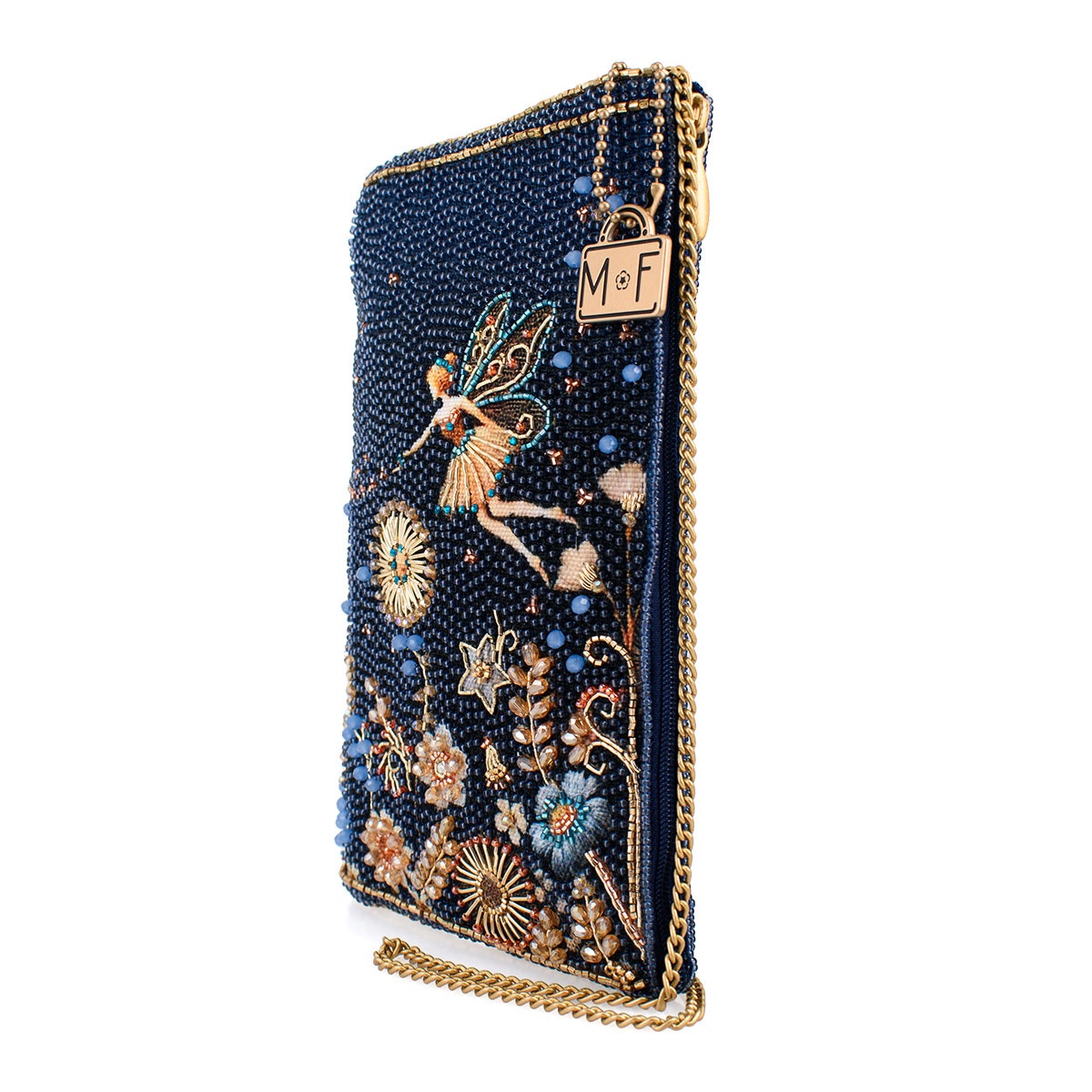 Mary Frances Fairy Dust and Floral Blue Beaded Crossbody Phone Bag