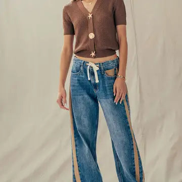 Mocha Coastal Seashell Button Textured Knit Cardigan Top