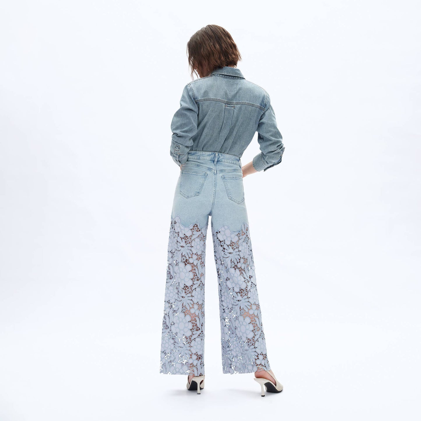 High Rise Lace Wide Leg Jeans