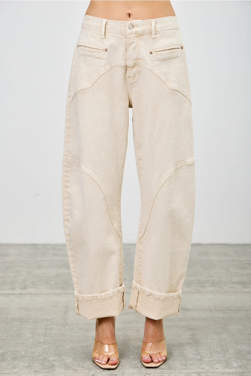 Beige Western Barrel Pants