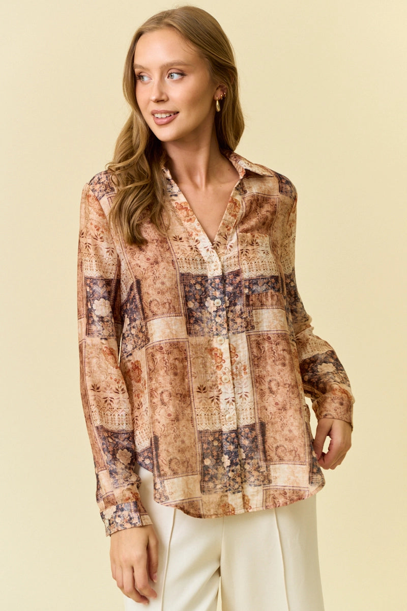 Burnt Orange Floral Button Down Shirt