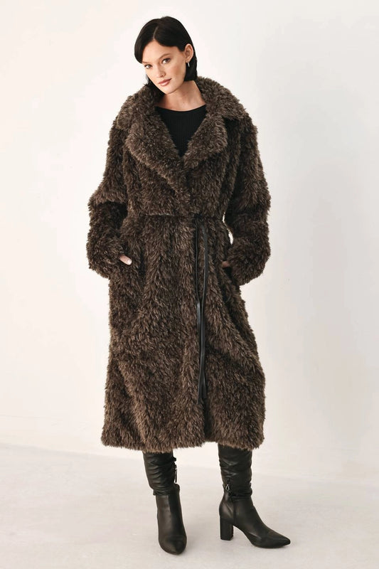 Brown Faux Fur Midi Coat
