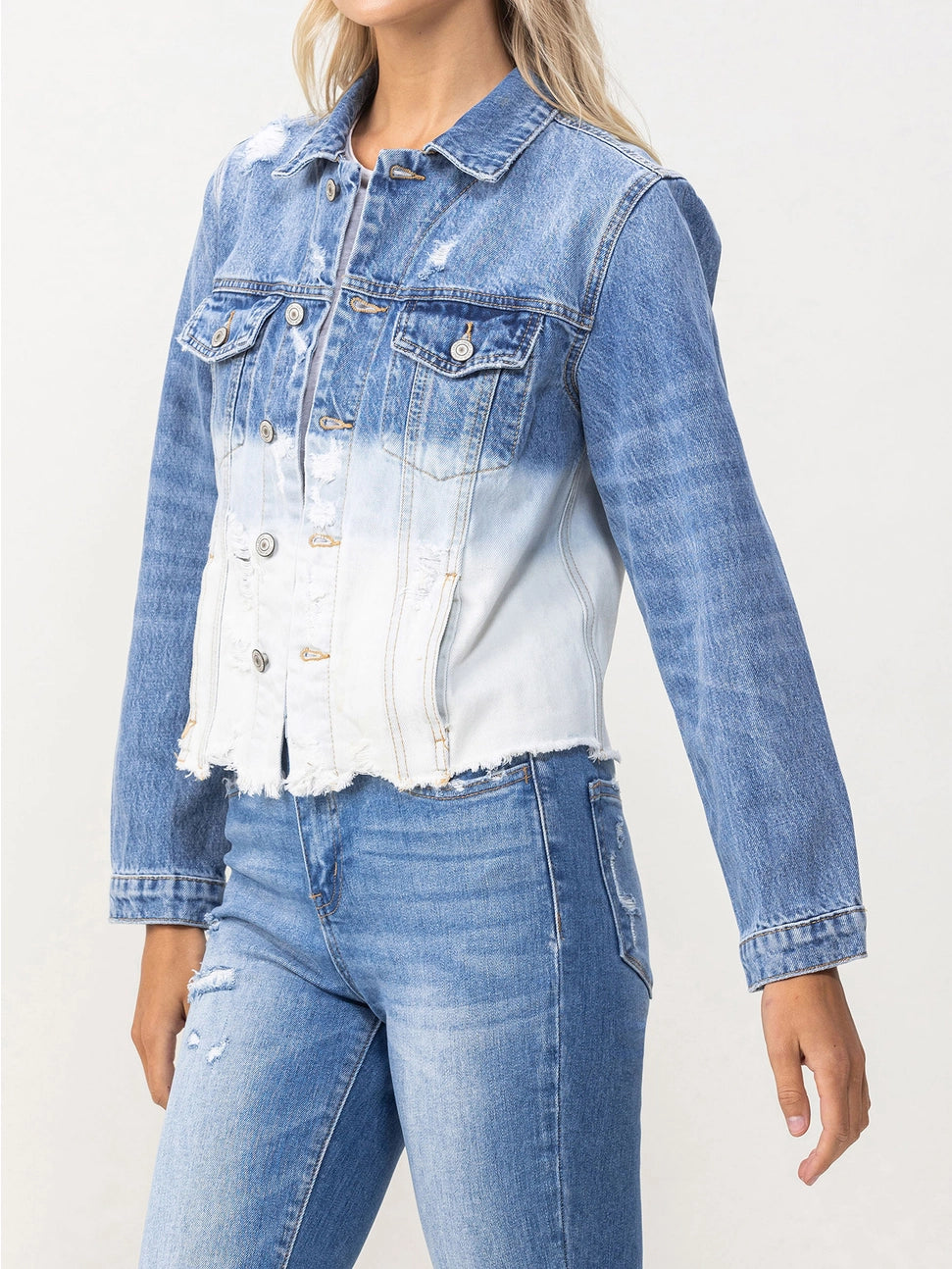 Tidal Waves Classic Crop Jacket W Bottom Bleach Detail