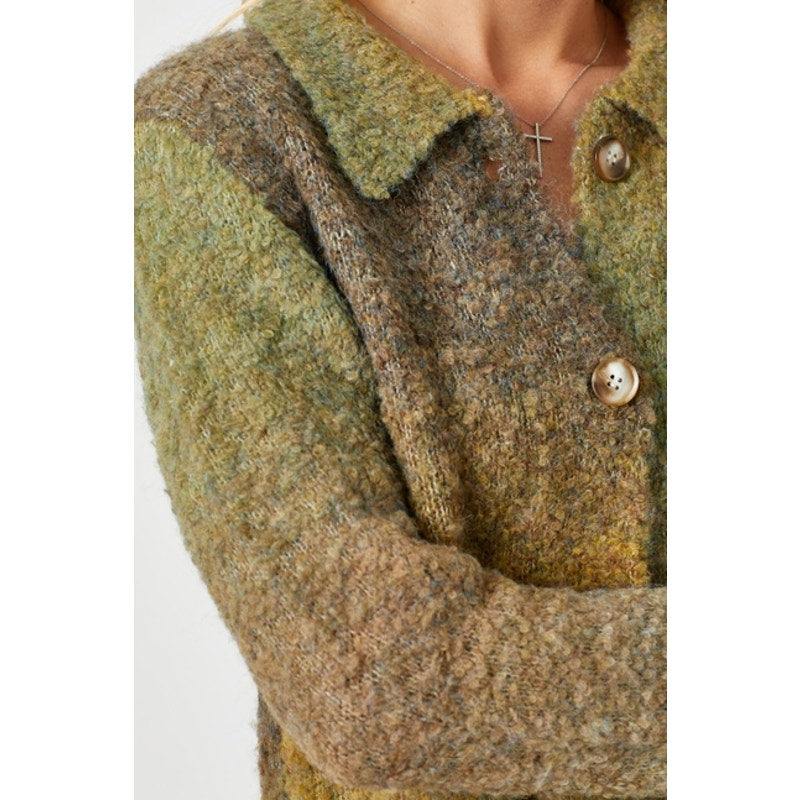 Olive Fuzzy Collared Cardigan