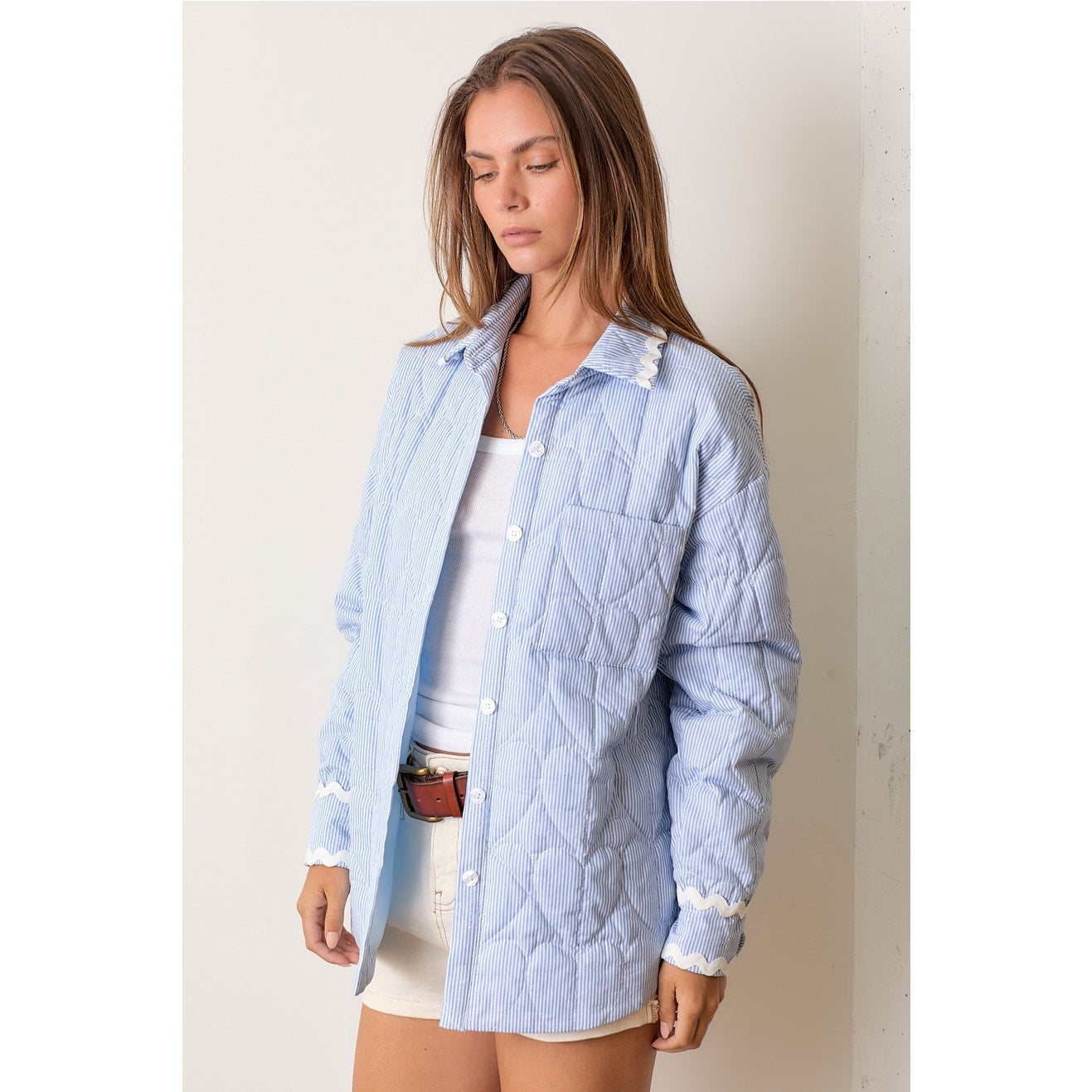 Blue Striped Quilted Shacket