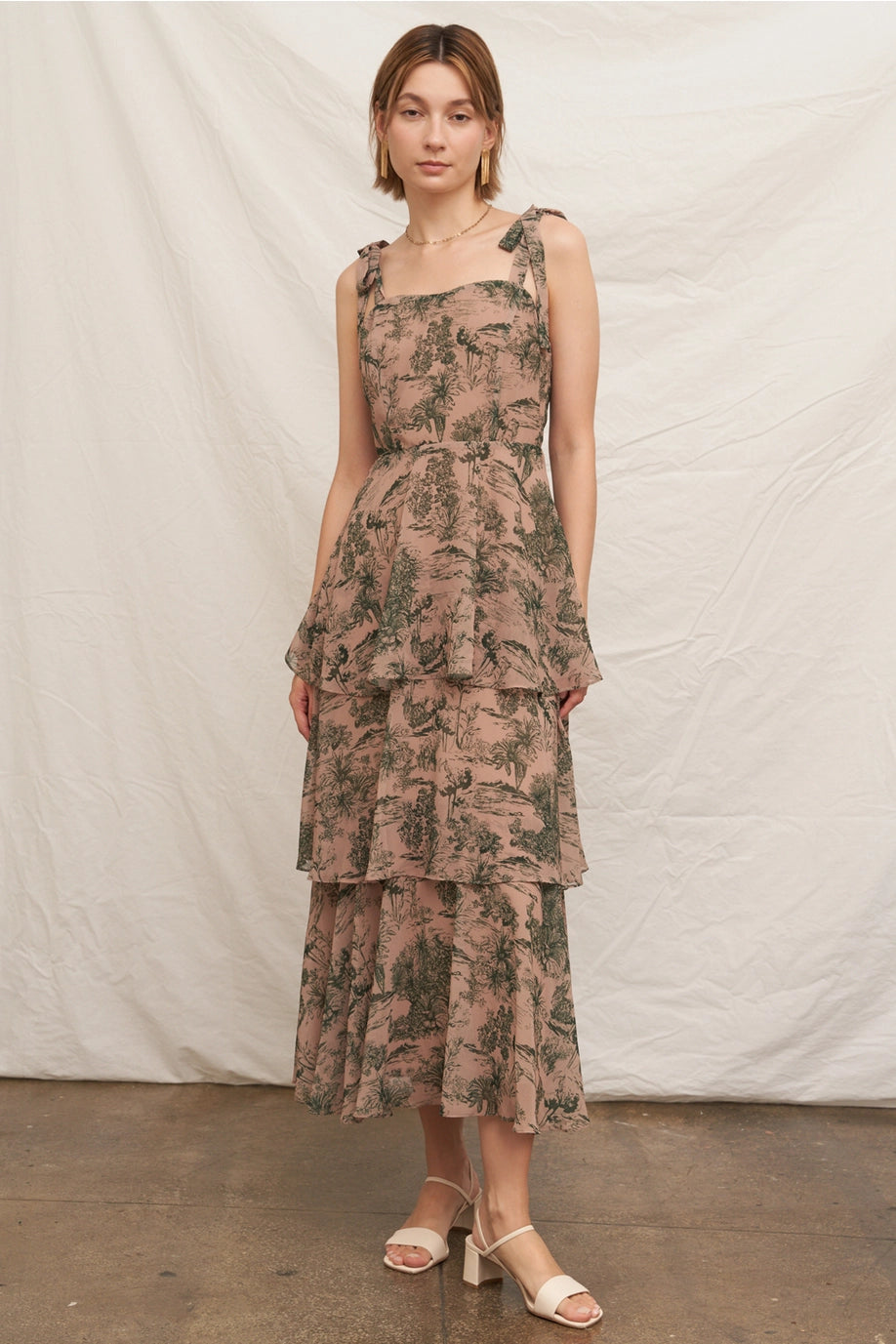 Toile Sleeveless Ruffled Tiered Maxi Dress