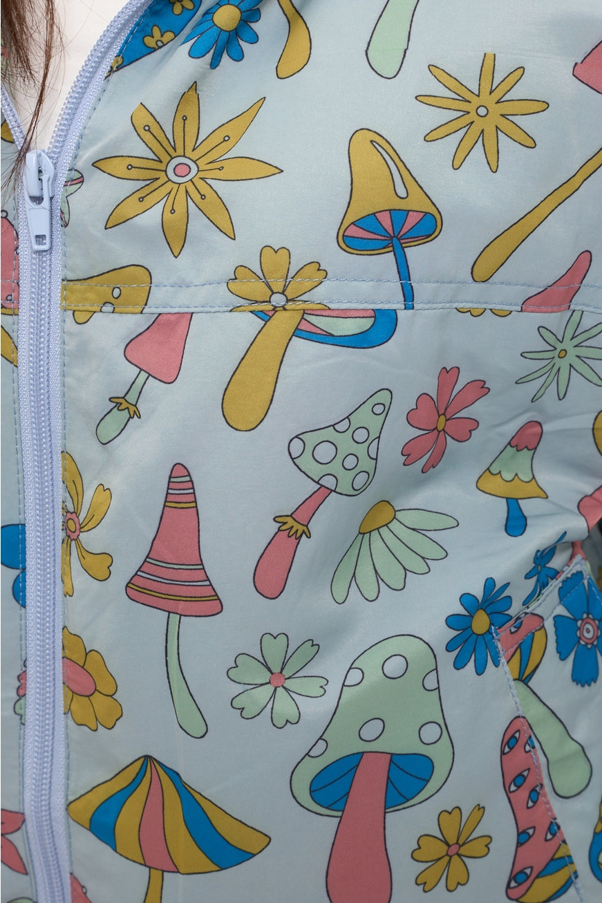 Colorful Floral Mushrooms Print Jacket