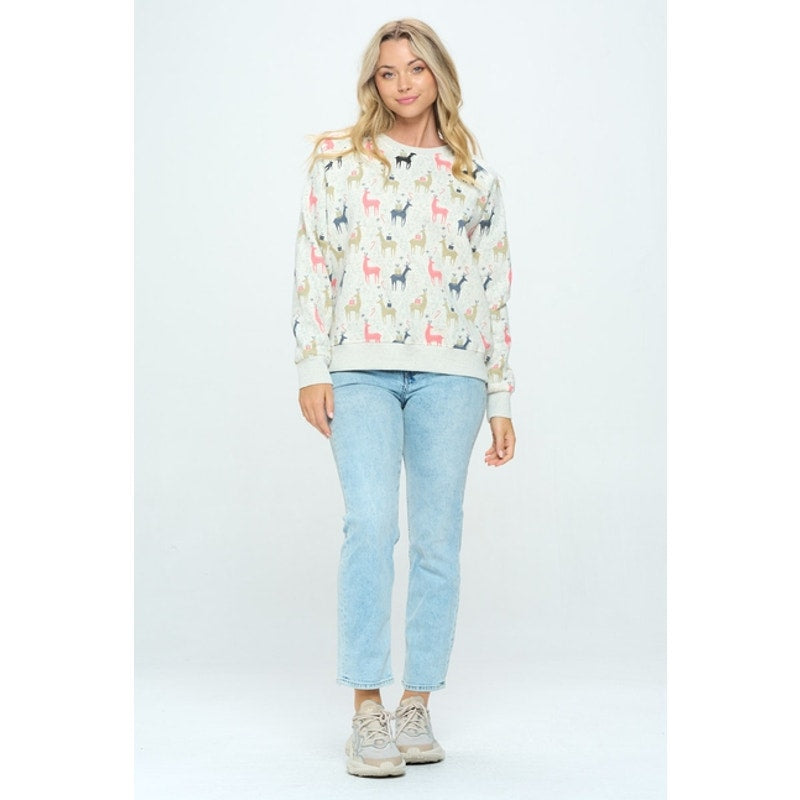 Colorful Reindeer Print Sweatshirt