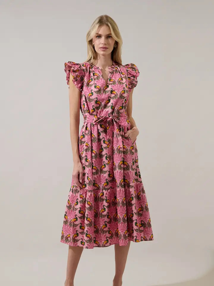 Sita Ruffle Midi Dress Peacock Bay