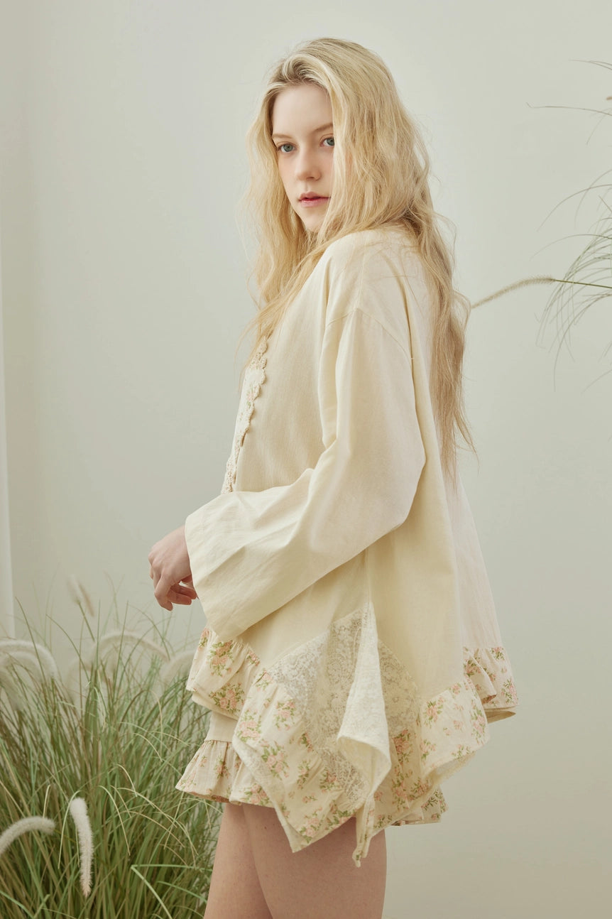 Boho Frilled Floral Crochet Patchwork Top