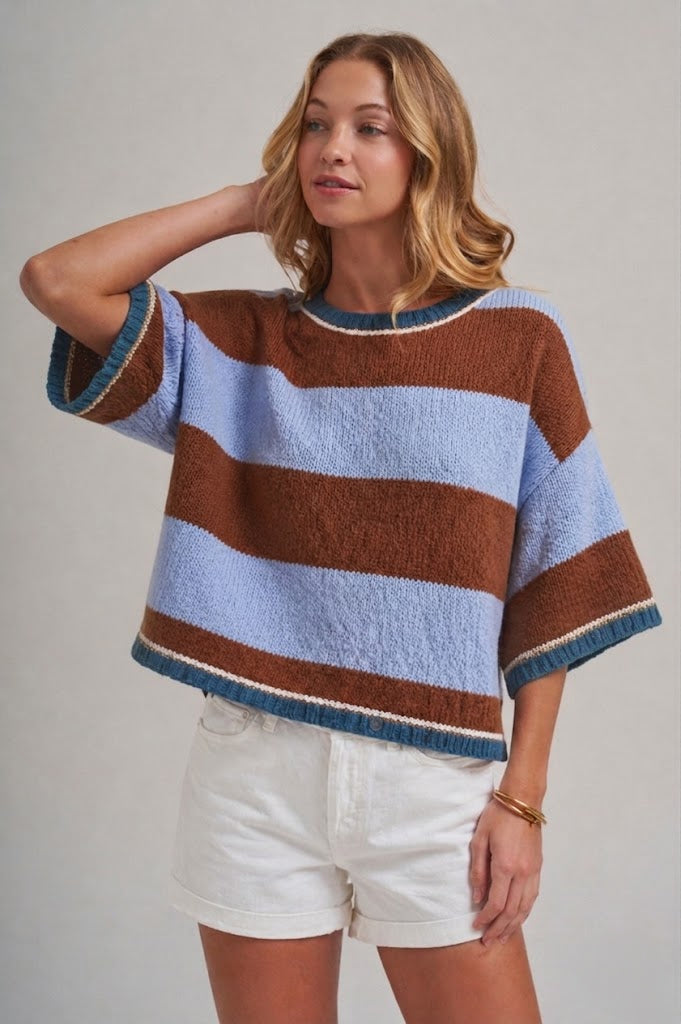 Blue / Brown Wide Stripe Drop Shoulder Sweater