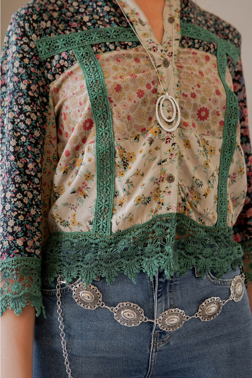 Earthy Boho Button Down Cropped Shirt