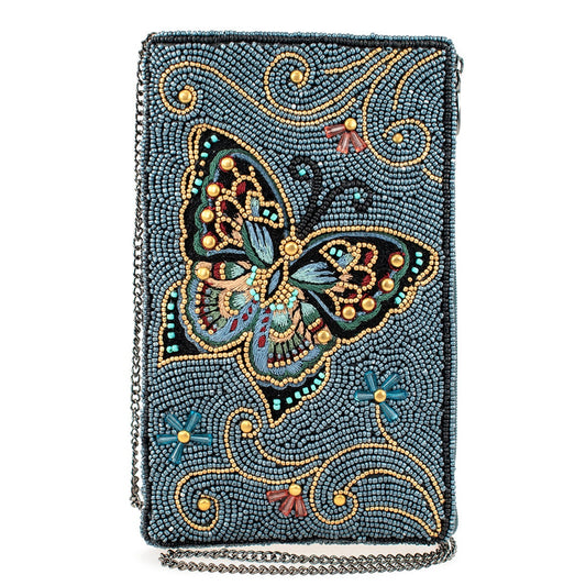 Mary Frances Mariposa Beaded Butterfly Blue Crossbody Phone Bag