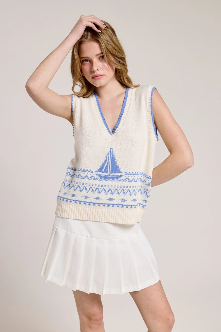 Blue Sailboat Knitted vest