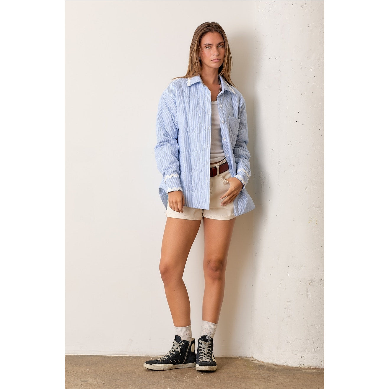 Blue Striped Quilted Shacket