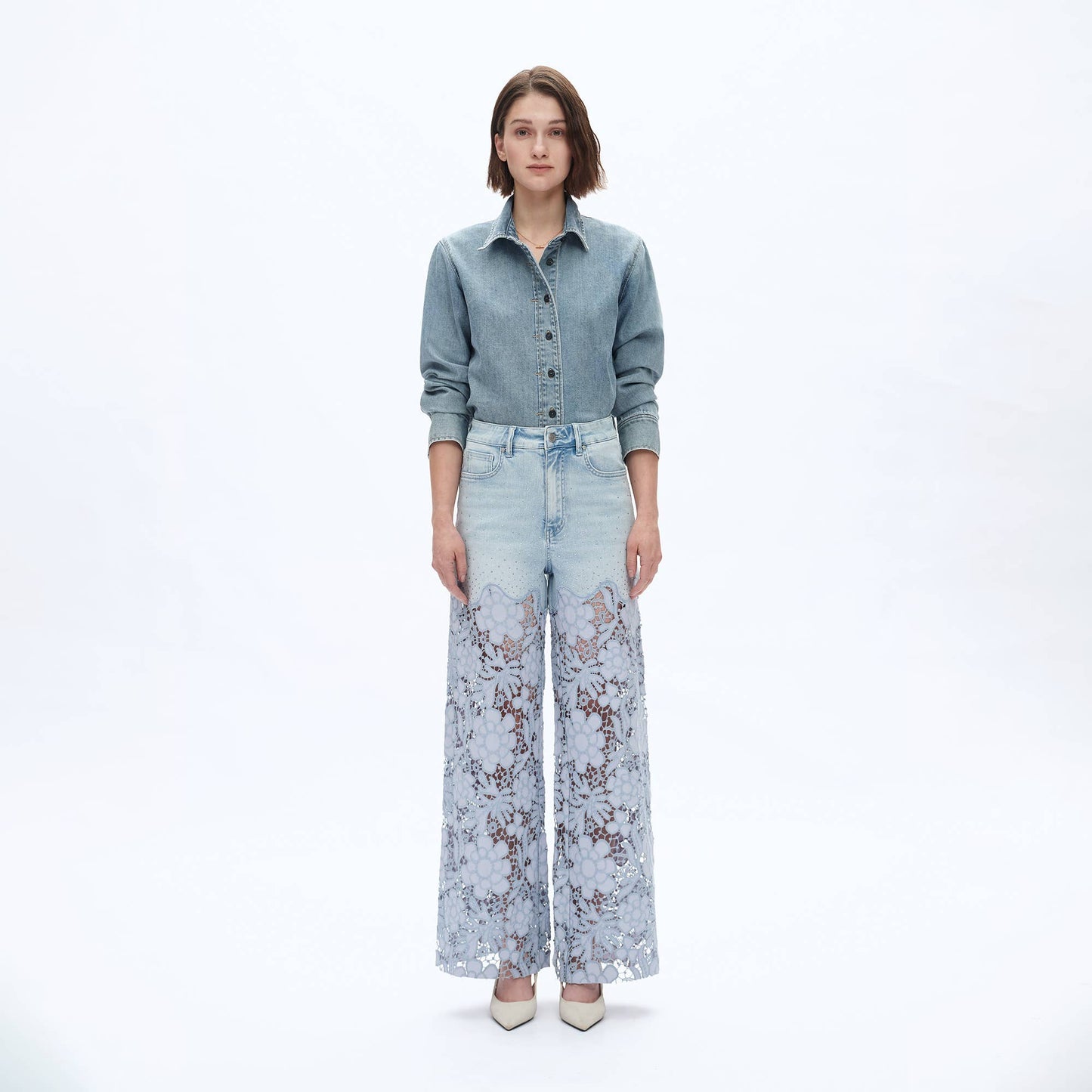 High Rise Lace Wide Leg Jeans